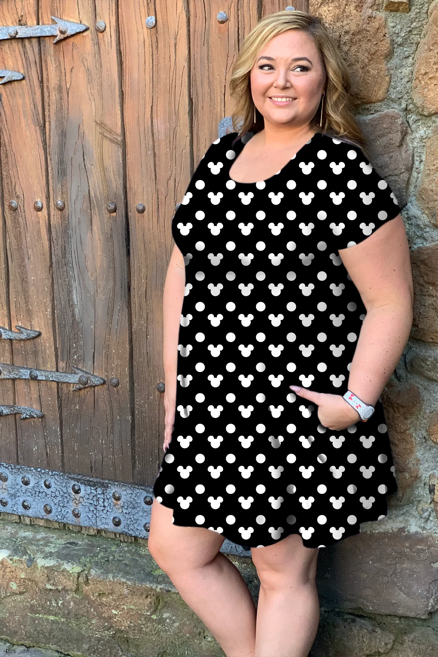 Black With White Mickey Polka Dots Women's Swing Dress