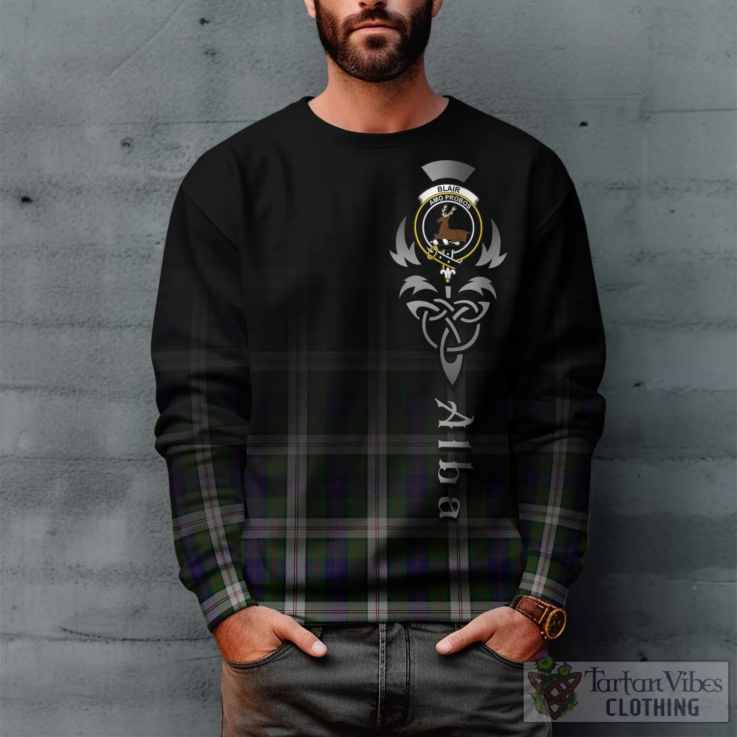 Blair Dress Tartan Sweatshirt Featuring Alba Gu Brath Family Crest Celtic Inspired