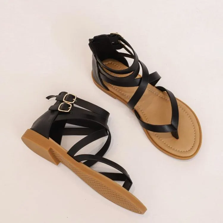 Bohemian Ladies Low-Heeled Strappy Roman Sandals for Summer Comfort