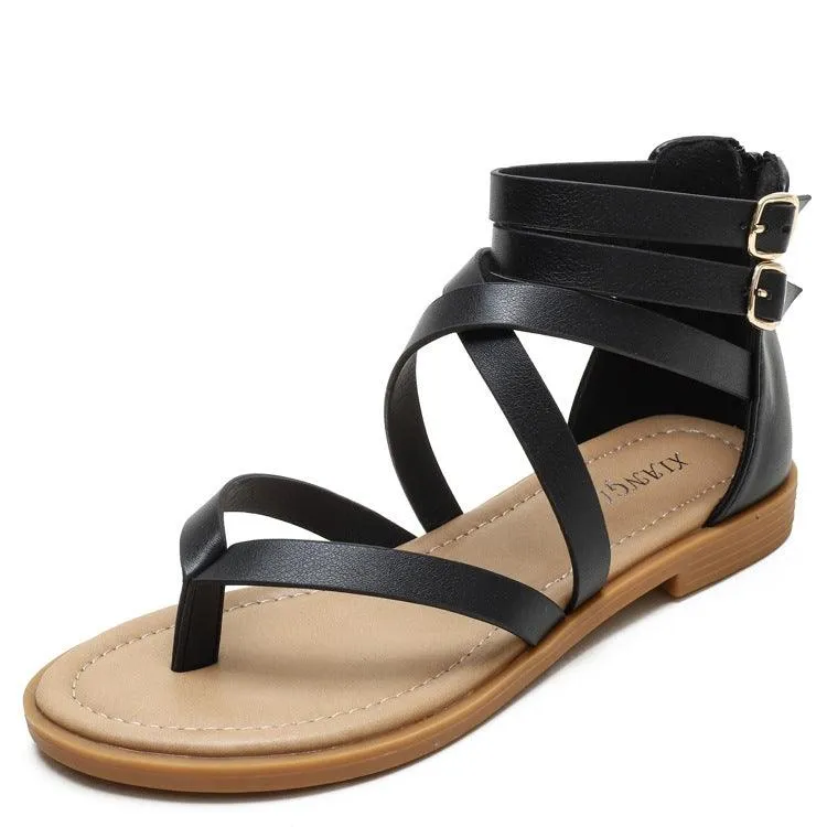 Bohemian Ladies Low-Heeled Strappy Roman Sandals for Summer Comfort