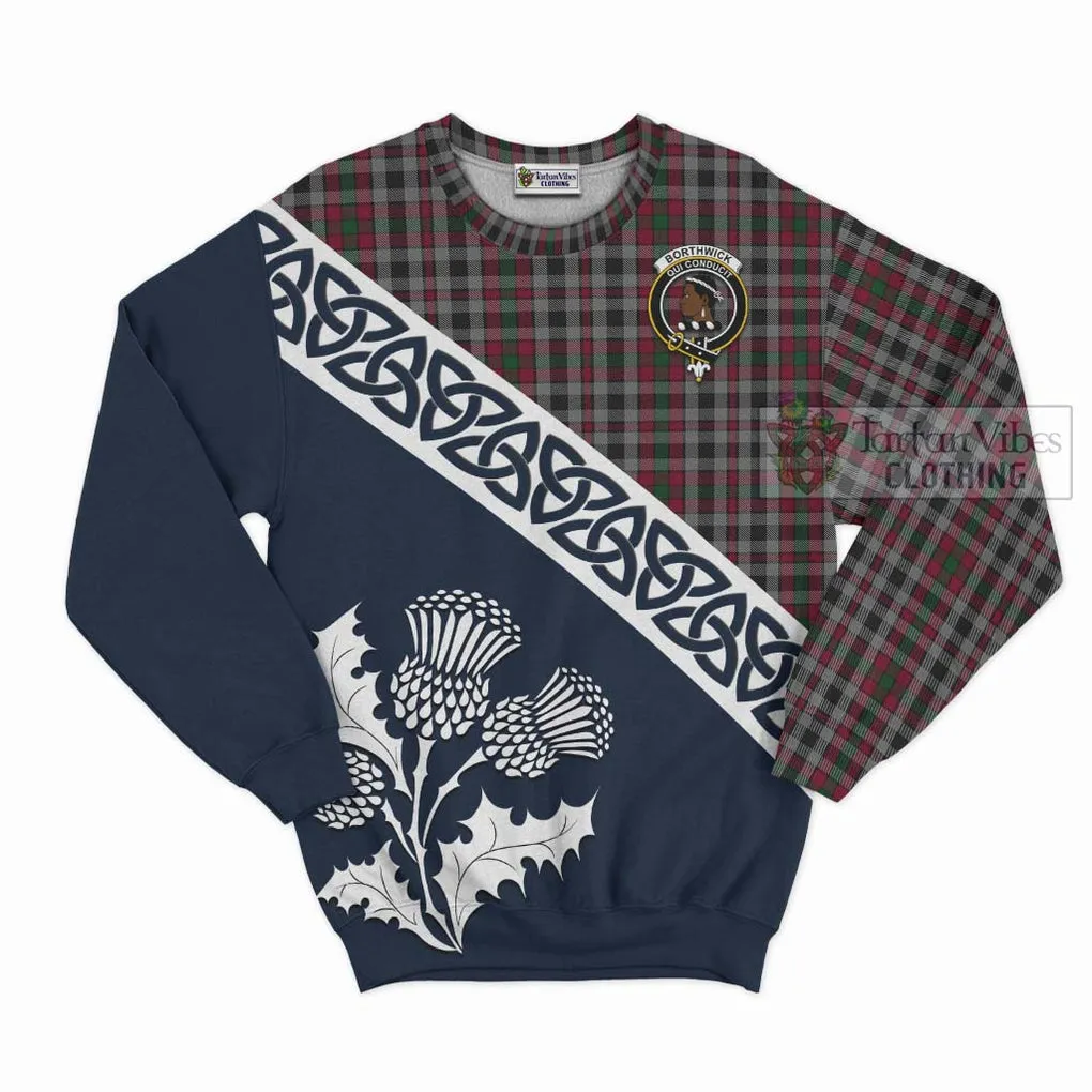 Borthwick Tartan Sweatshirt Featuring Thistle and Scotland Map