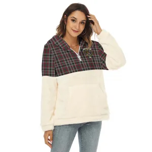 Borthwick Tartan Women's Borg Fleece Hoodie With Half Zip with Family Crest