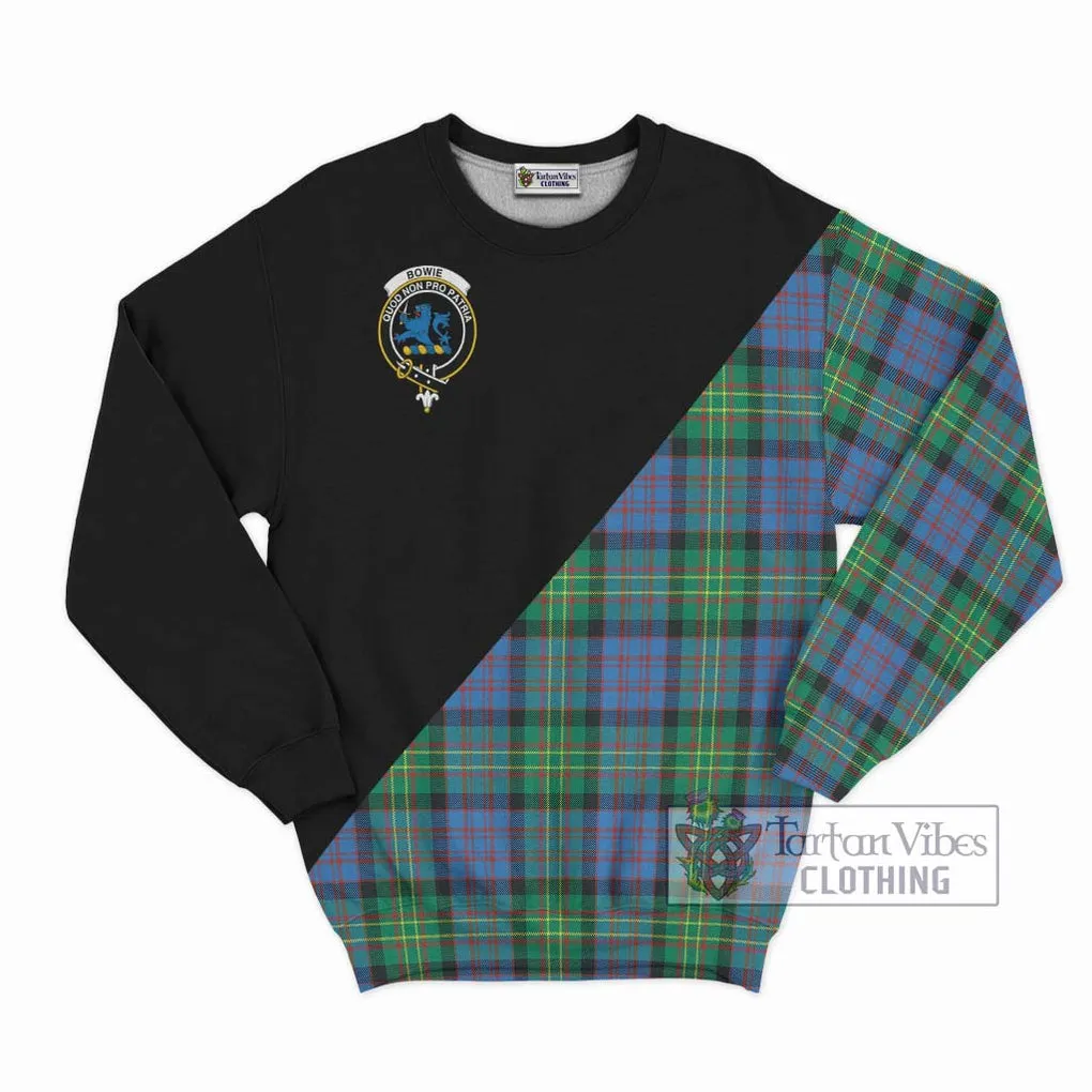 Bowie Ancient Tartan Sweatshirt with Family Crest and Military Logo Style