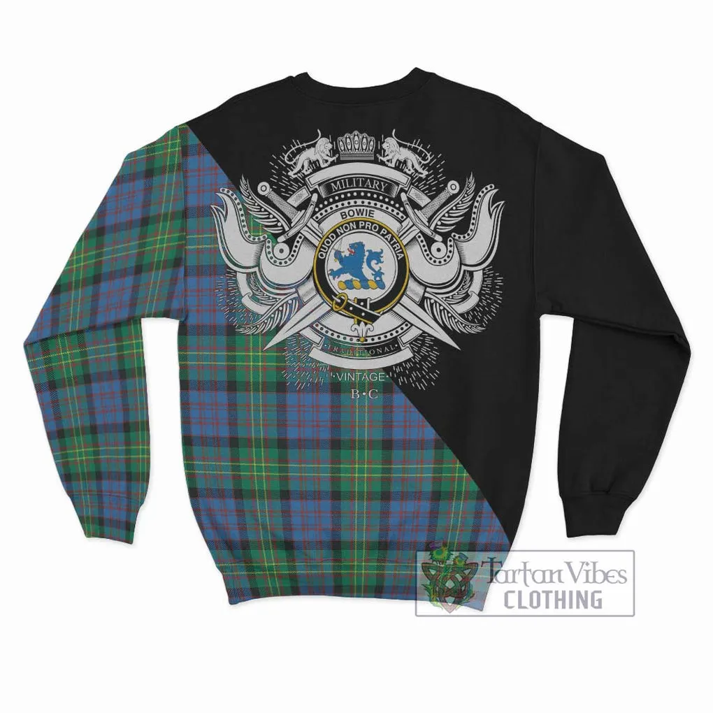 Bowie Ancient Tartan Sweatshirt with Family Crest and Military Logo Style