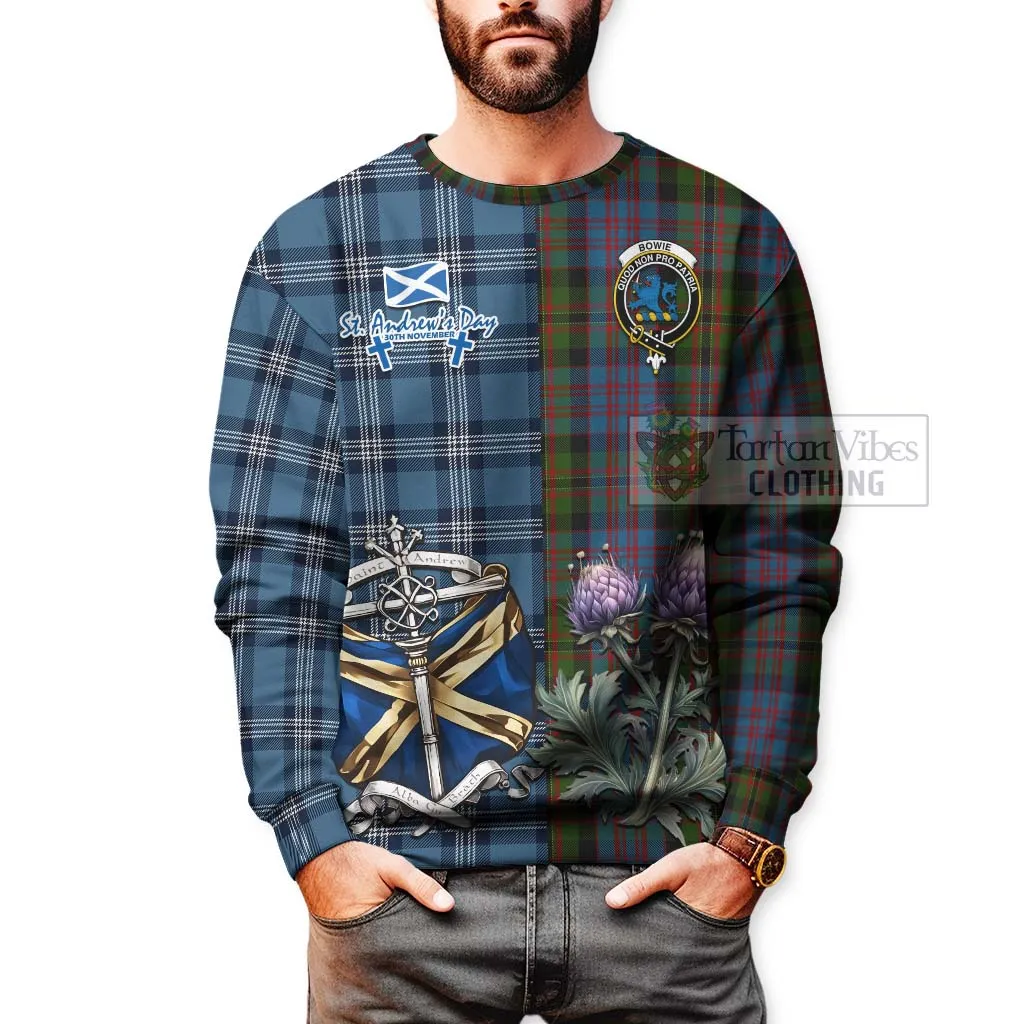 Bowie Tartan Sweatshirt Happy St. Andrew's Day Half Tartan Style