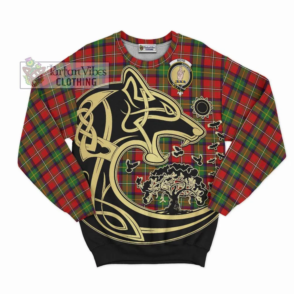 Boyd Tartan Sweatshirt with Family Crest Celtic Wolf Style