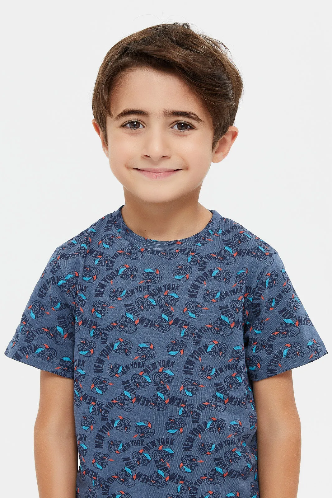 Boys Blue And White Tiger T-Shirt Set (2 Piece)