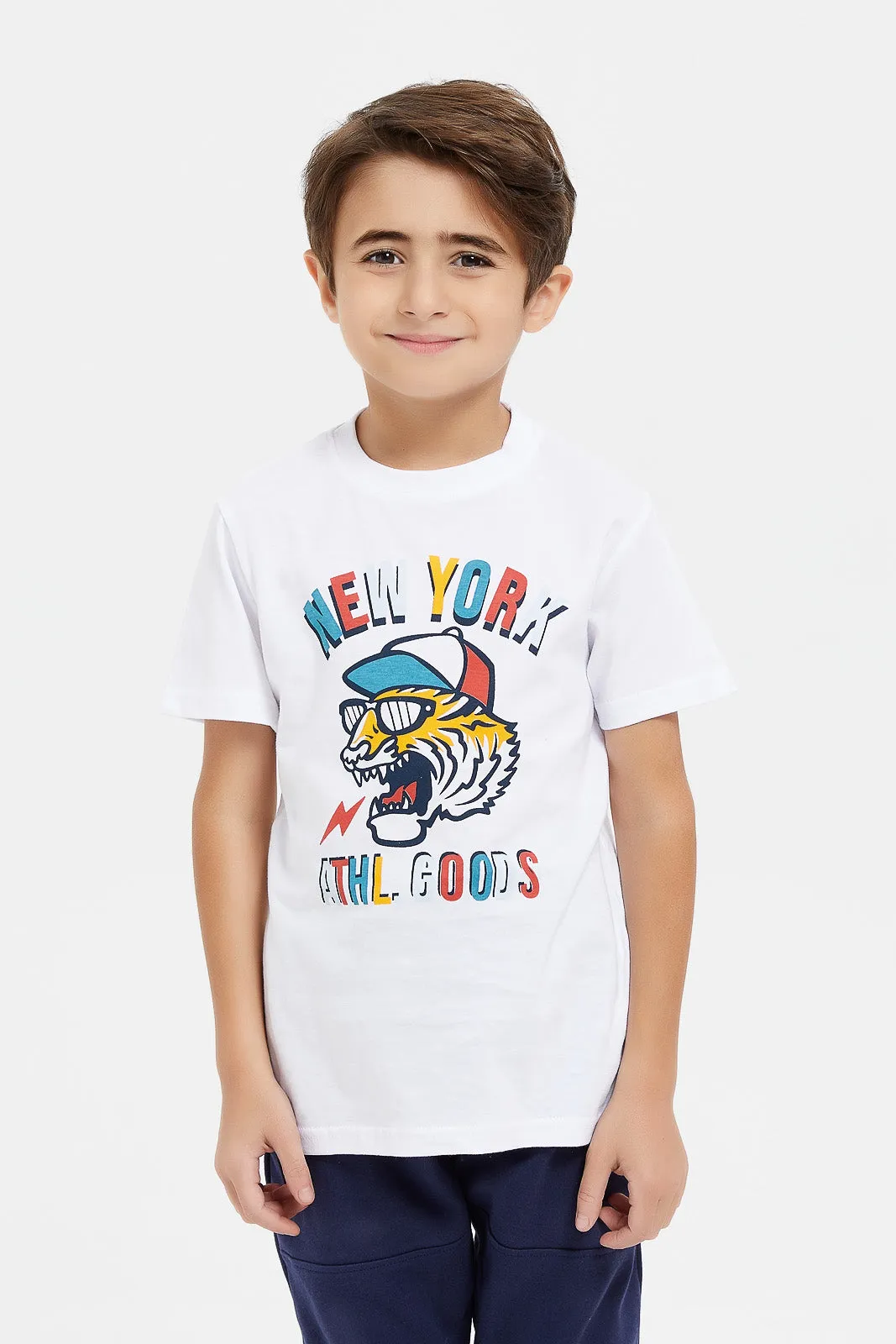 Boys Blue And White Tiger T-Shirt Set (2 Piece)