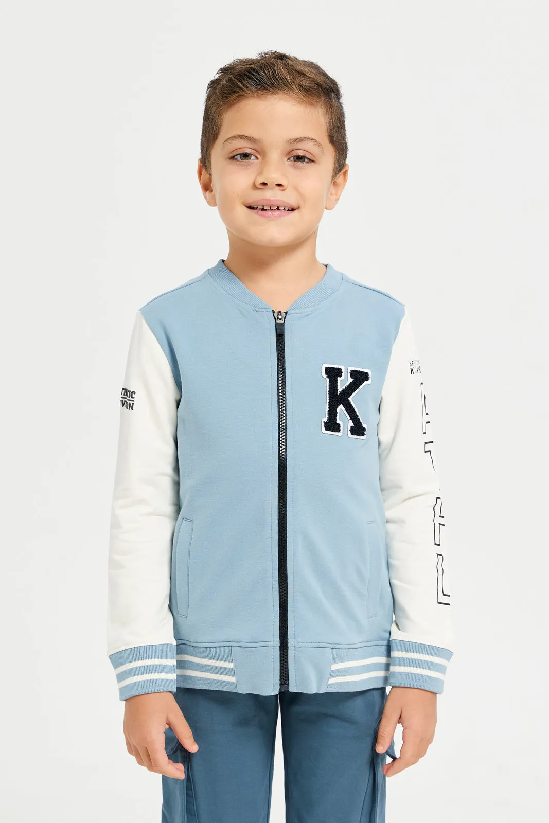 Boys Blue Bomber Zip Thru Sweatshirt