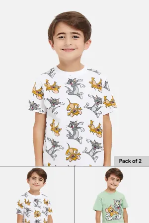 Boys Mint And White Tom And Jerry T-Shirt Set (2 Piece)