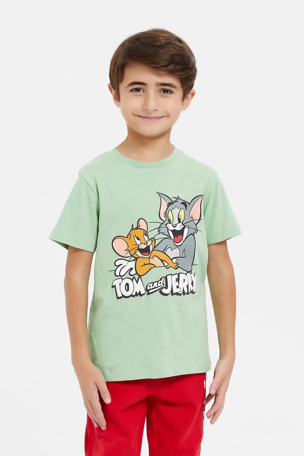 Boys Mint And White Tom And Jerry T-Shirt Set (2 Piece)