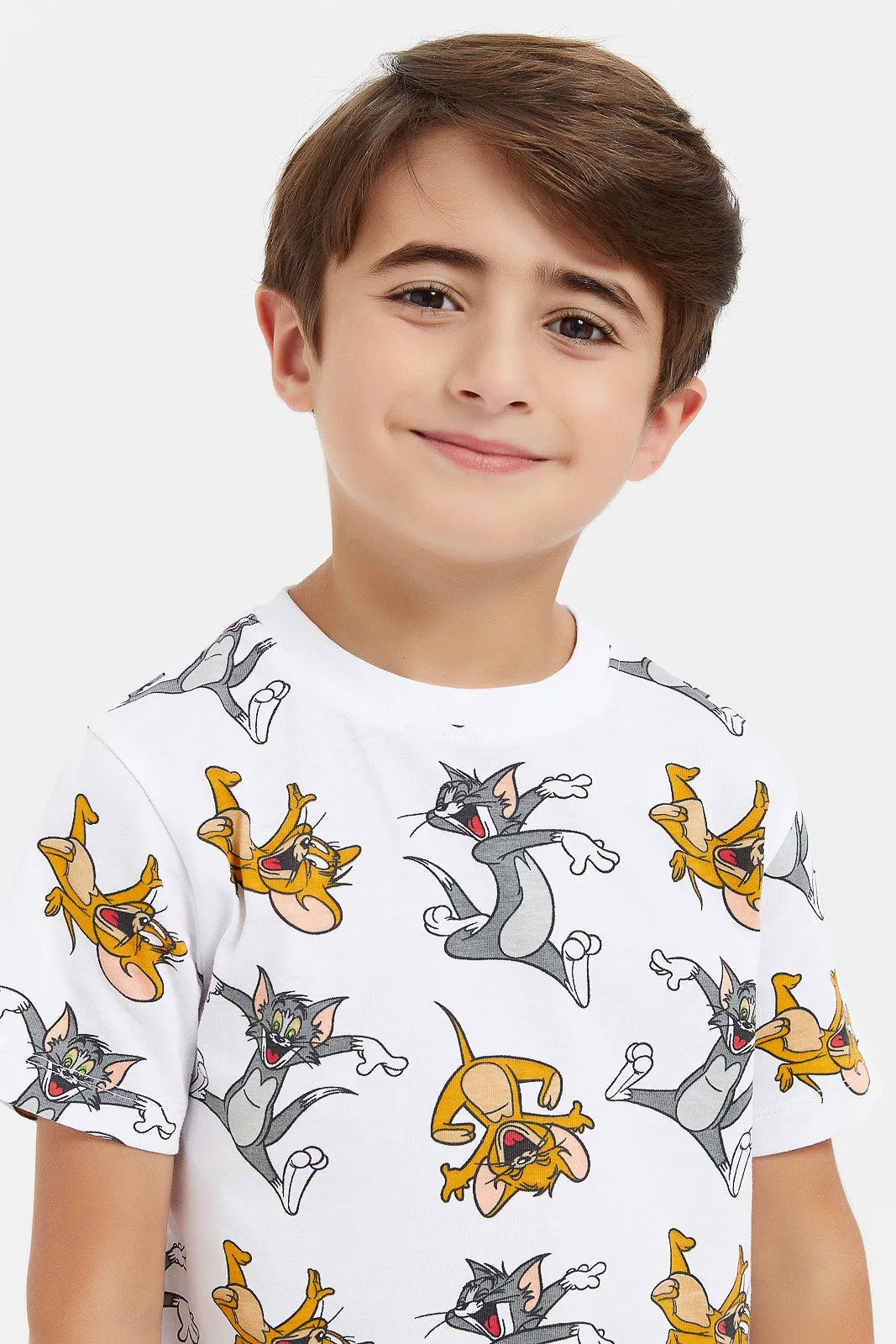 Boys Mint And White Tom And Jerry T-Shirt Set (2 Piece)