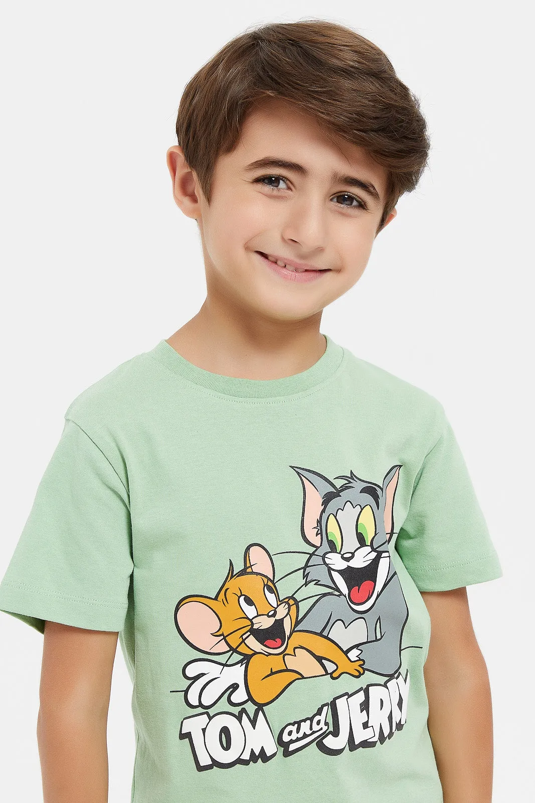 Boys Mint And White Tom And Jerry T-Shirt Set (2 Piece)