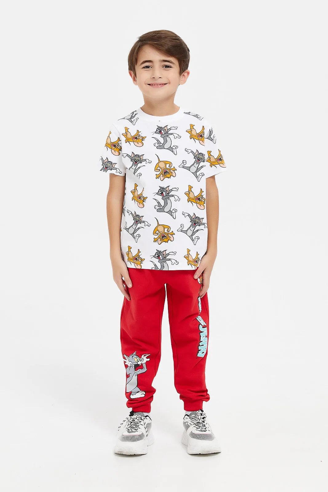 Boys Mint And White Tom And Jerry T-Shirt Set (2 Piece)