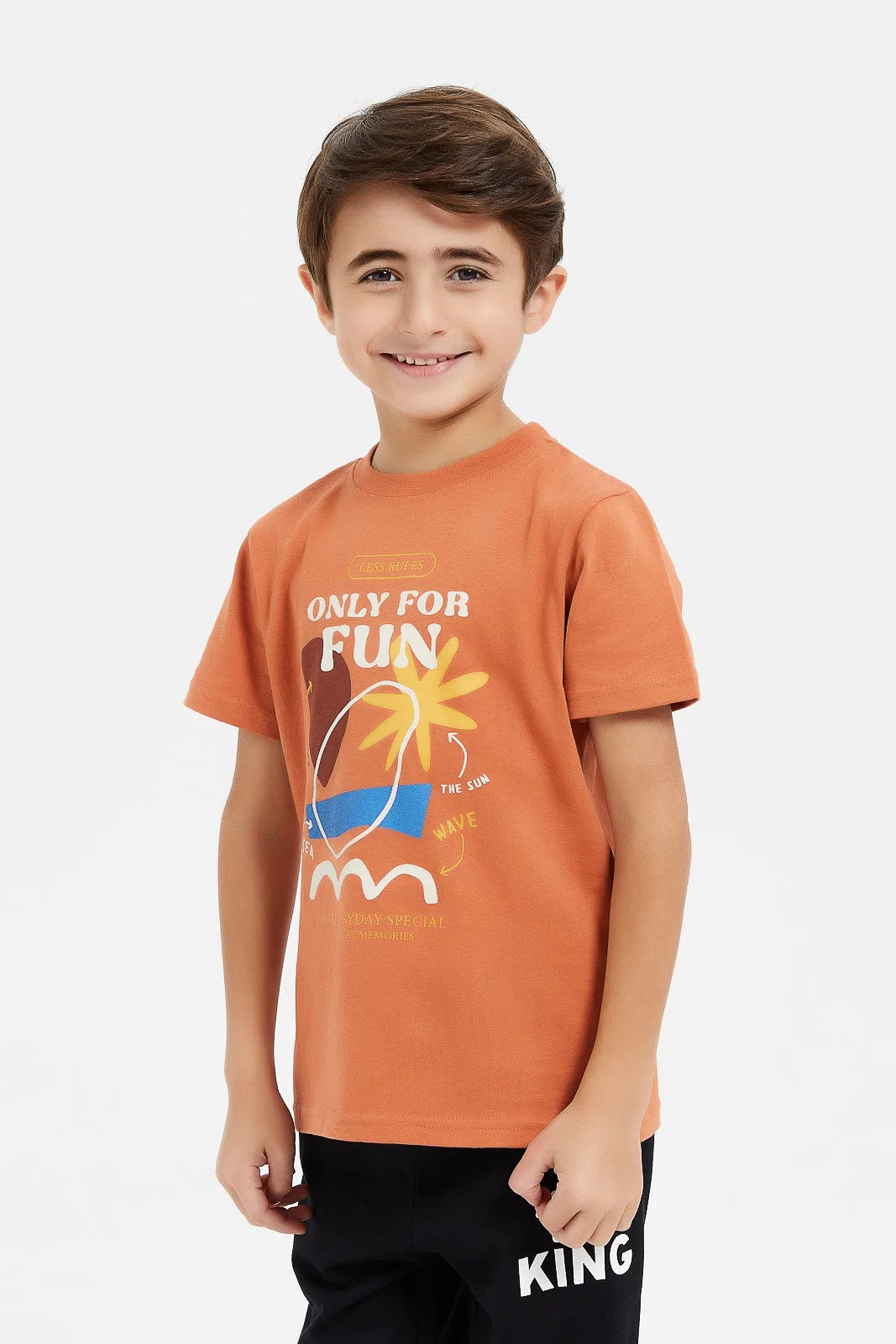 Boys Orange And Cream Fun T-Shirt Set (2 Piece)