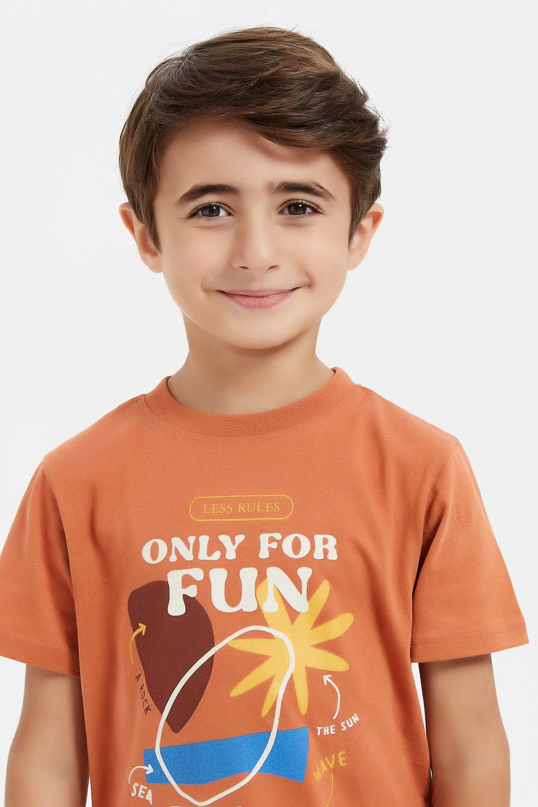 Boys Orange And Cream Fun T-Shirt Set (2 Piece)