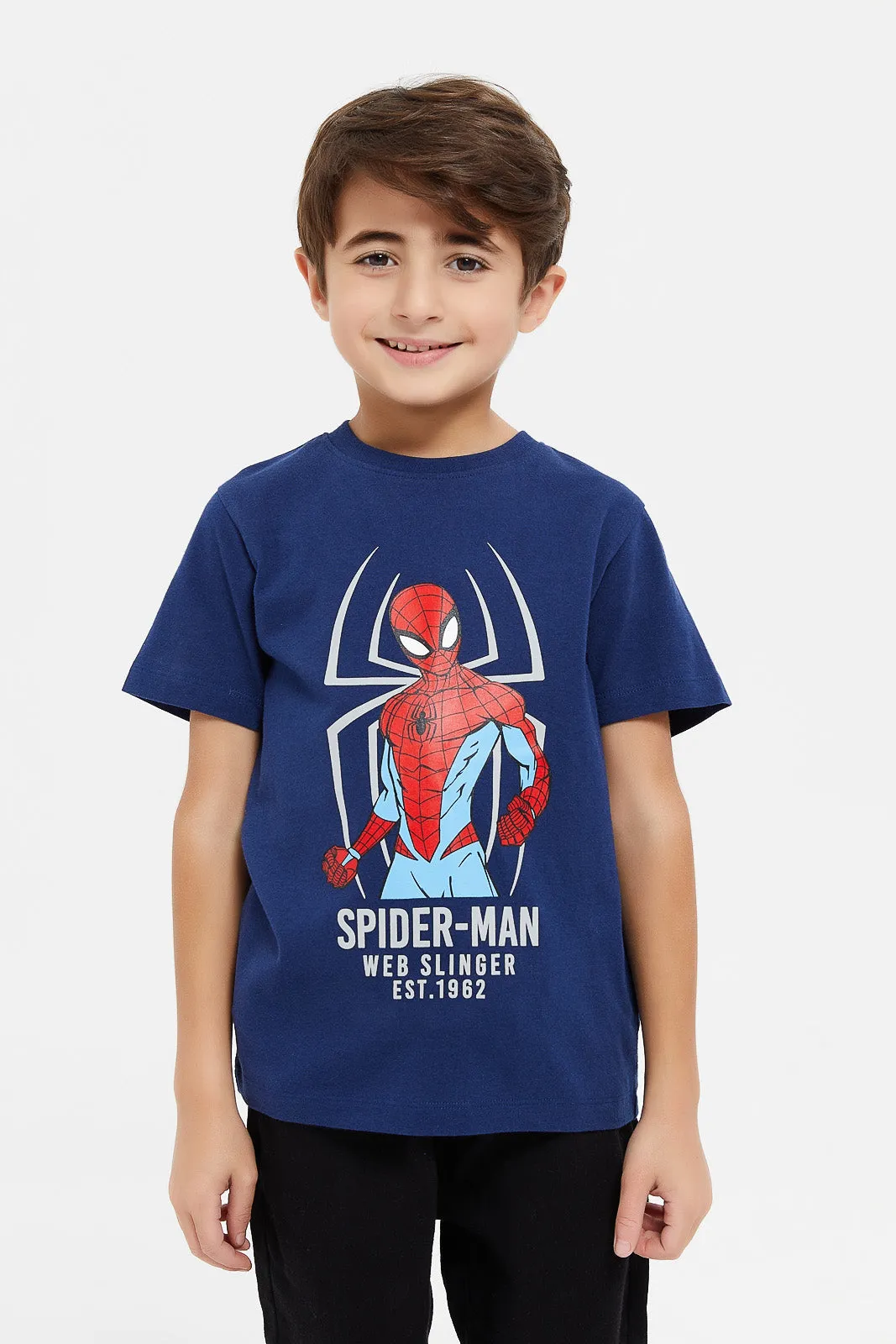 Boys Red And Navy Spiderman T-Shirt Set (2 Piece)