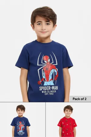 Boys Red And Navy Spiderman T-Shirt Set (2 Piece)