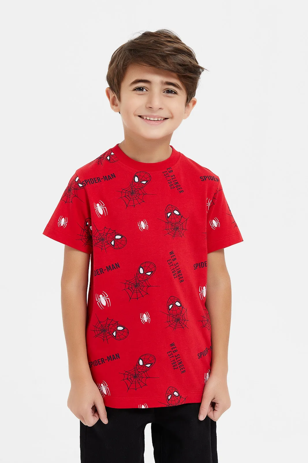 Boys Red And Navy Spiderman T-Shirt Set (2 Piece)