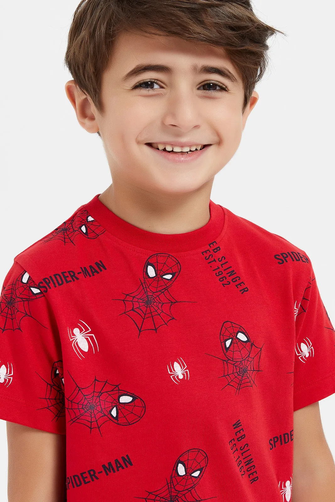 Boys Red And Navy Spiderman T-Shirt Set (2 Piece)