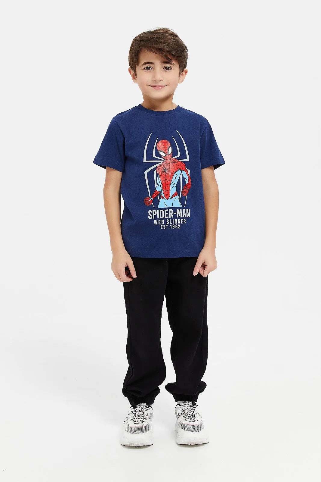 Boys Red And Navy Spiderman T-Shirt Set (2 Piece)