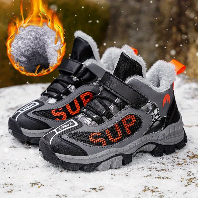 Boys' Winter Snow Boots - Warm, Non-Slip, Thick Fleece Lining with Rotating Buckle Closure for Outdoor & Sports Activities