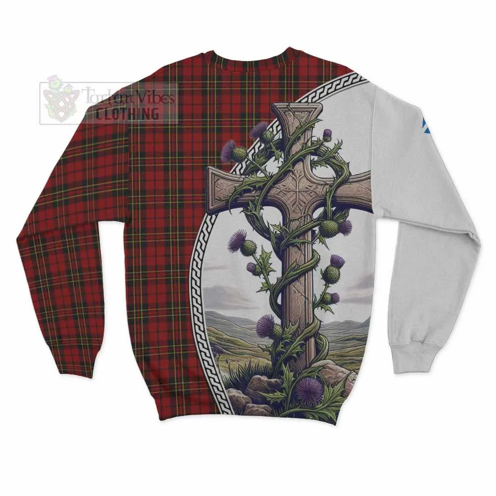 Brodie Tartan Sweatshirt with Family Crest and St. Andrew's Cross Accented by Thistle Vines