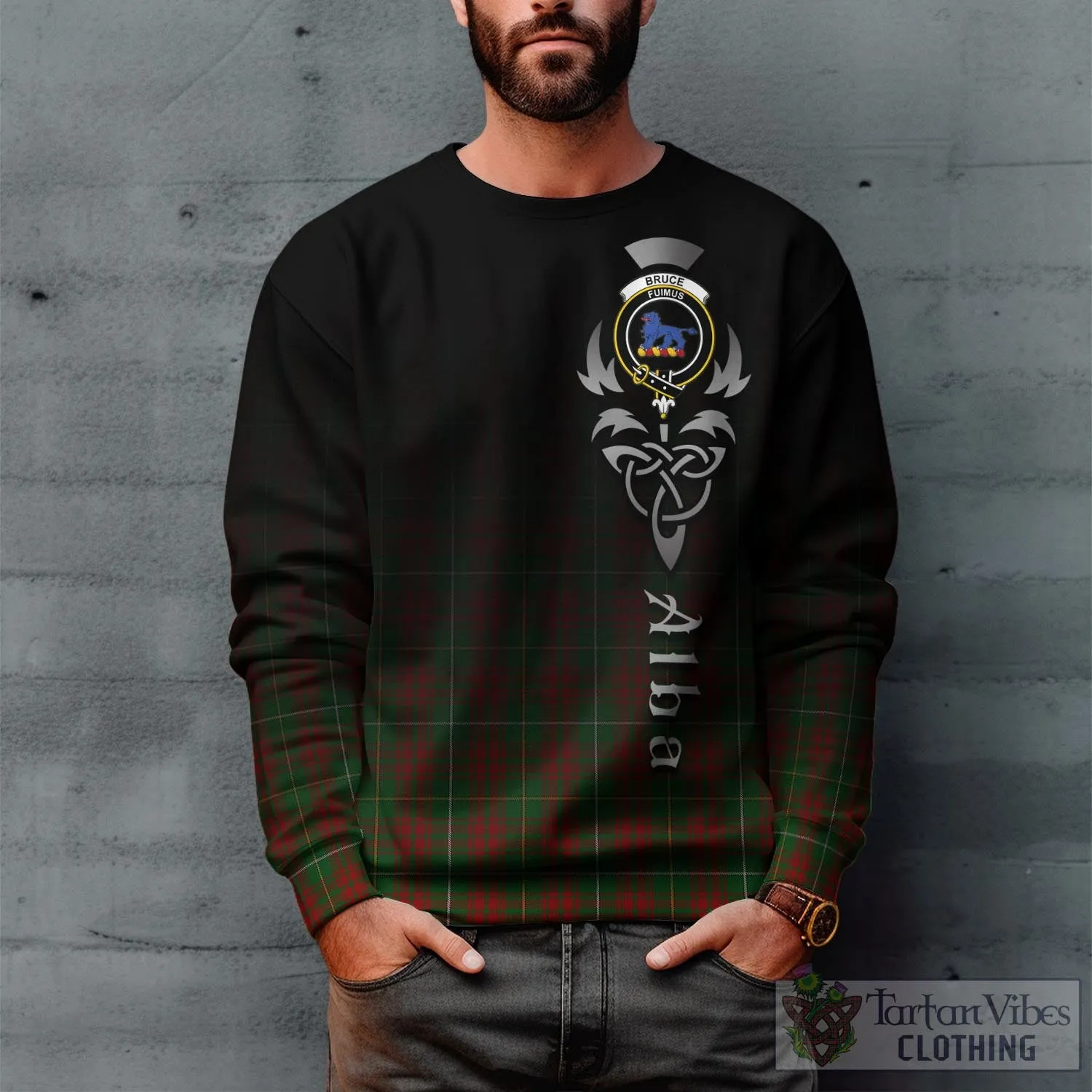 Bruce Hunting Tartan Sweatshirt Featuring Alba Gu Brath Family Crest Celtic Inspired