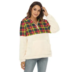 Buchanan Modern Tartan Women's Borg Fleece Hoodie With Half Zip