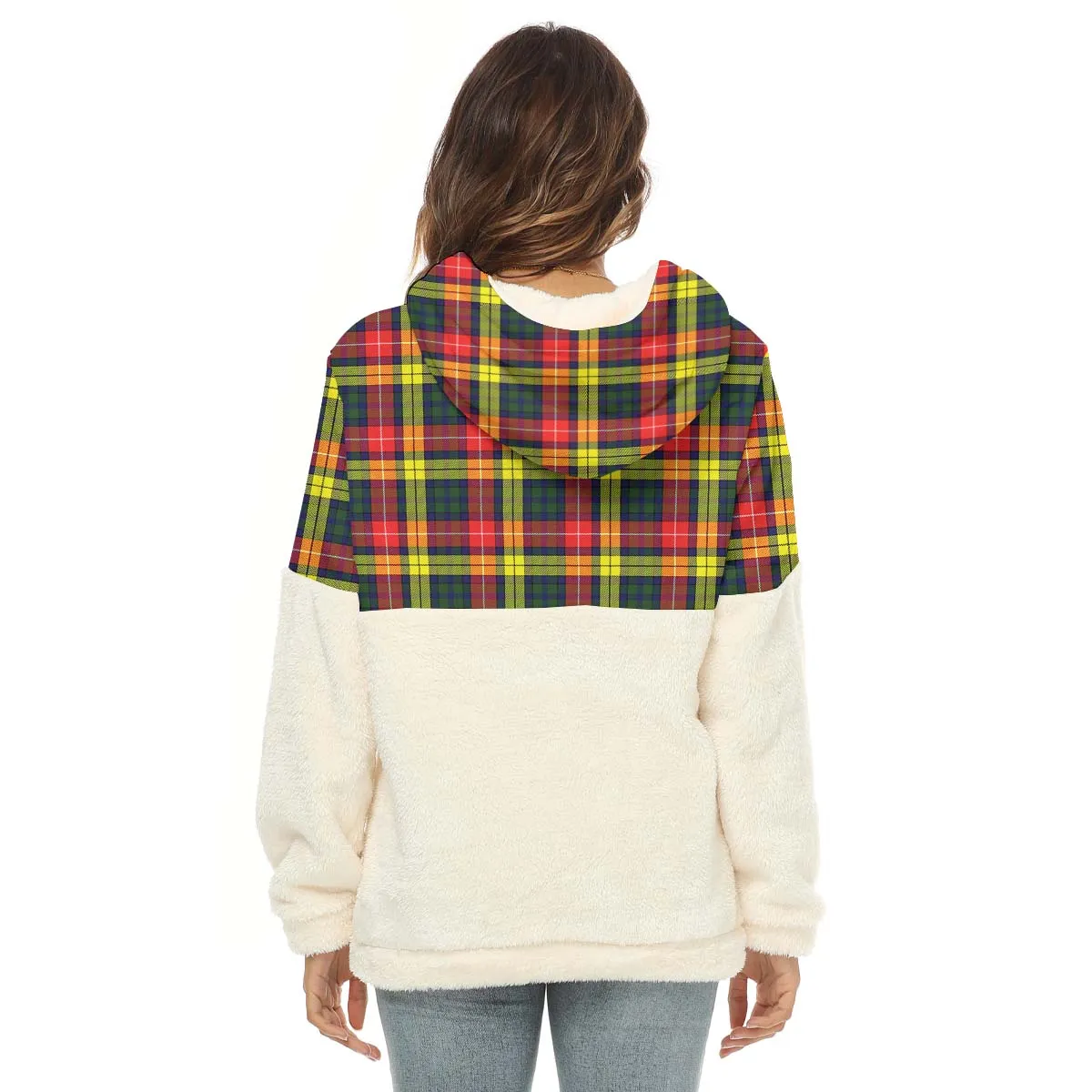 Buchanan Modern Tartan Women's Borg Fleece Hoodie With Half Zip