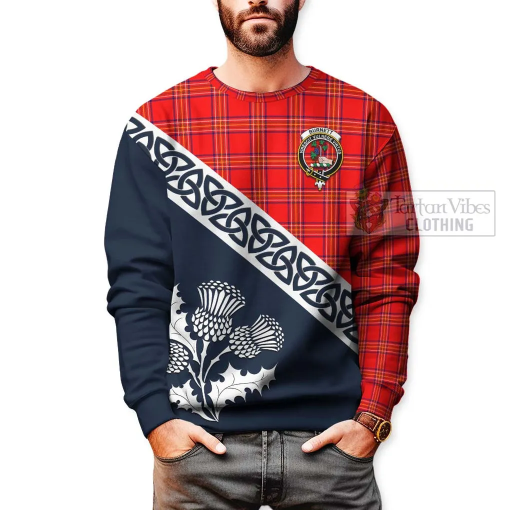 Burnett Tartan Sweatshirt Featuring Thistle and Scotland Map