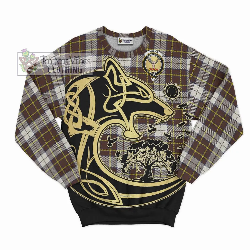 Burns Battalion Weathered Tartan Sweatshirt with Family Crest Celtic Wolf Style