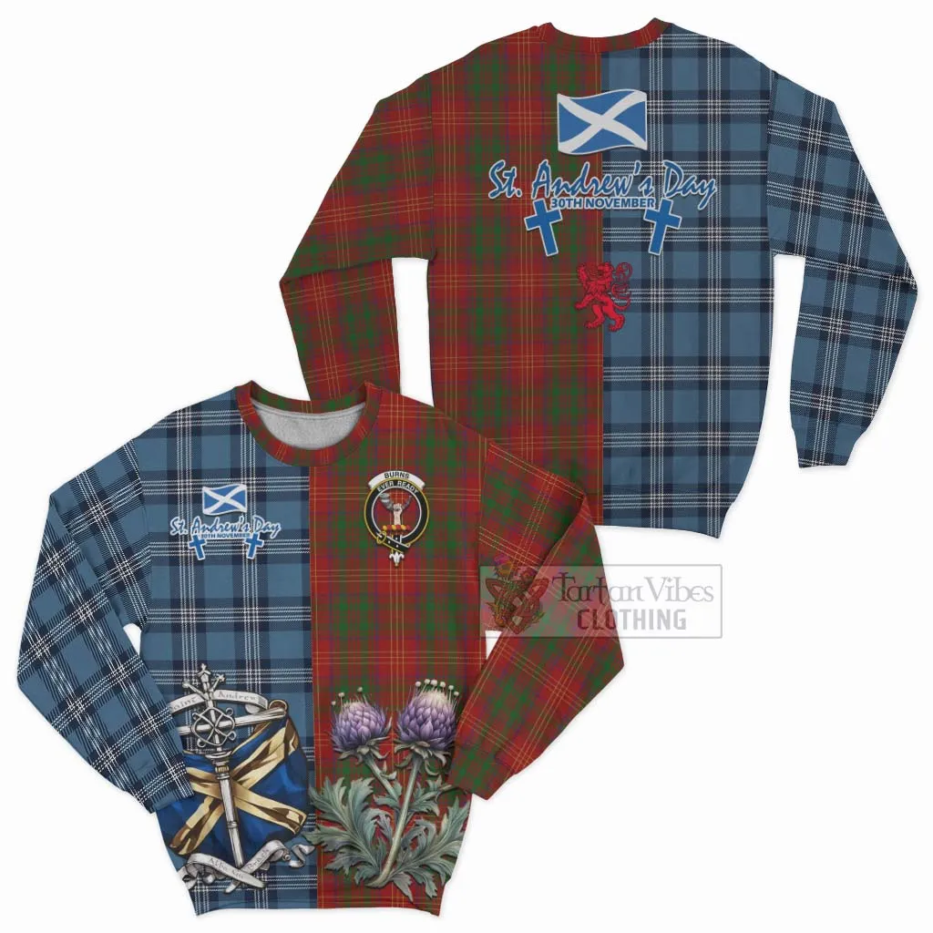 Burns Tartan Sweatshirt Happy St. Andrew's Day Half Tartan Style