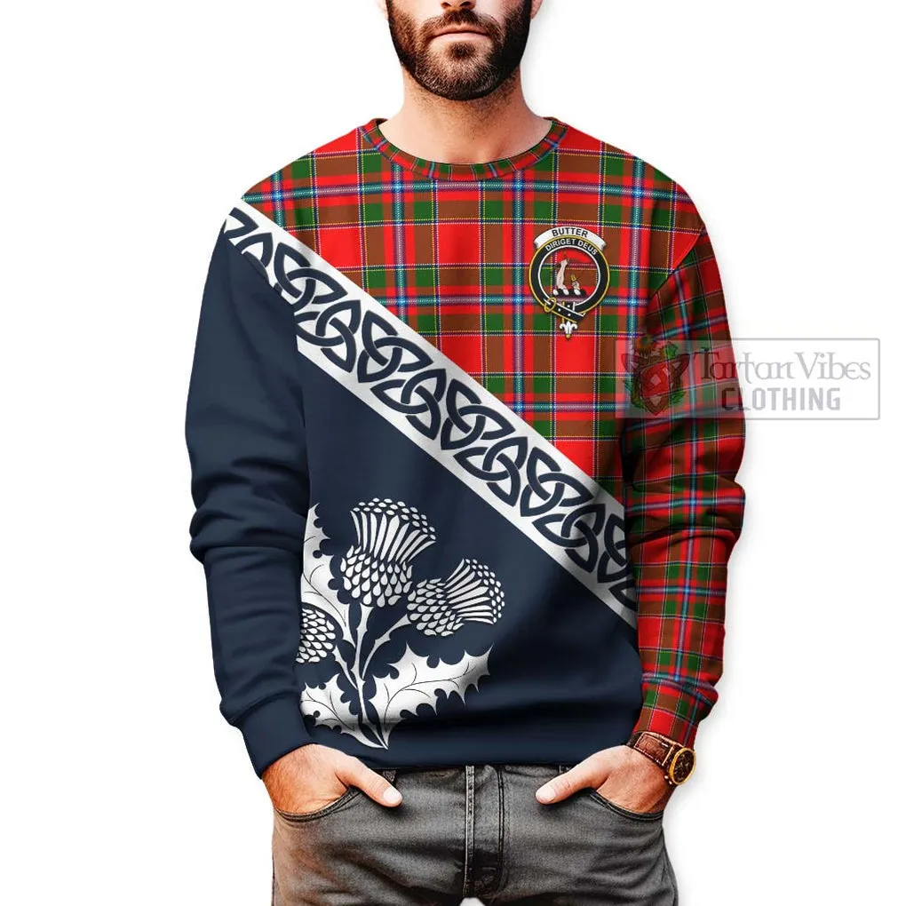 Butter Tartan Sweatshirt Featuring Thistle and Scotland Map