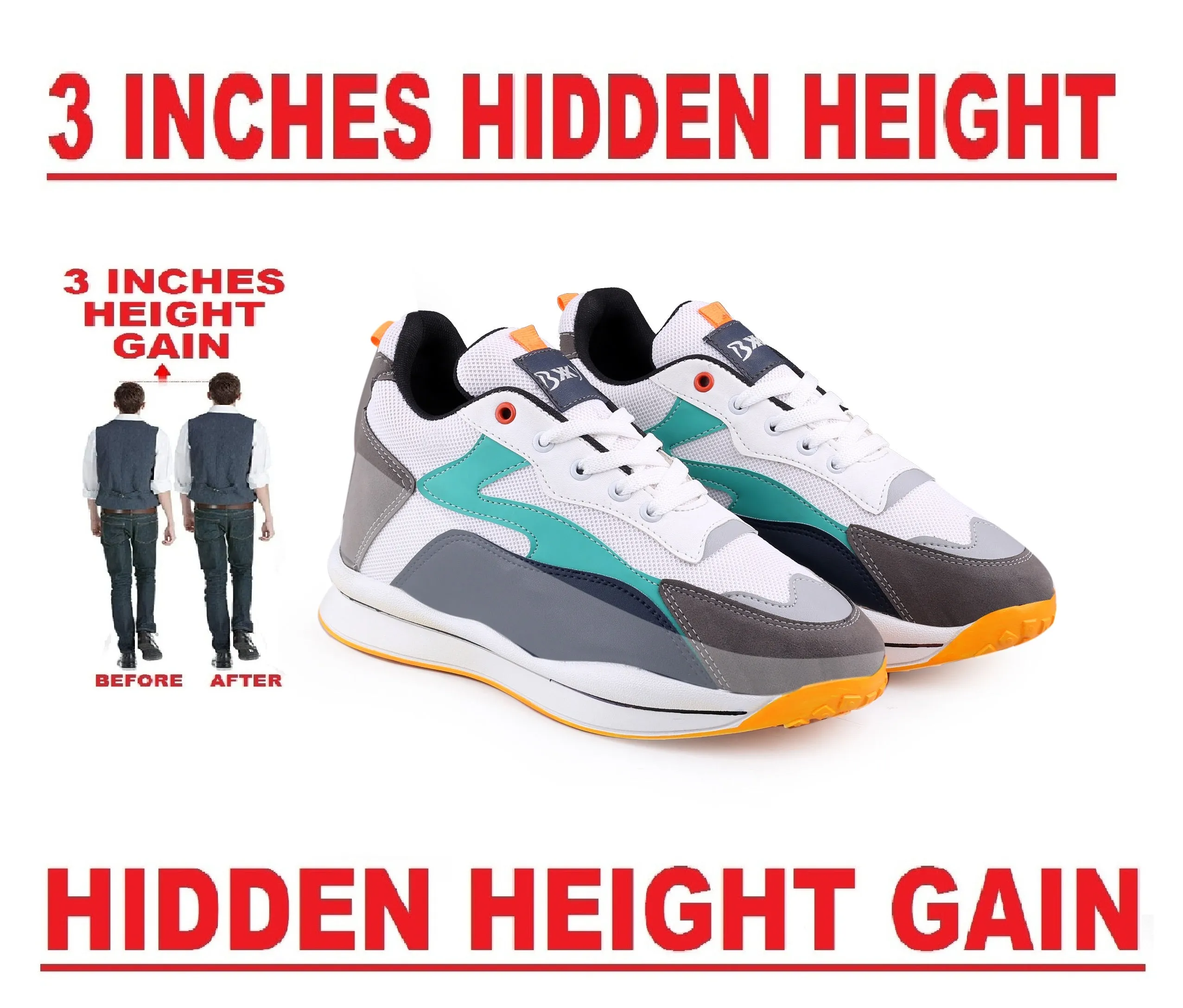 Bxxy's 3 Inch Hidden Height Increasing Breathable Lace-up Sports Shoes