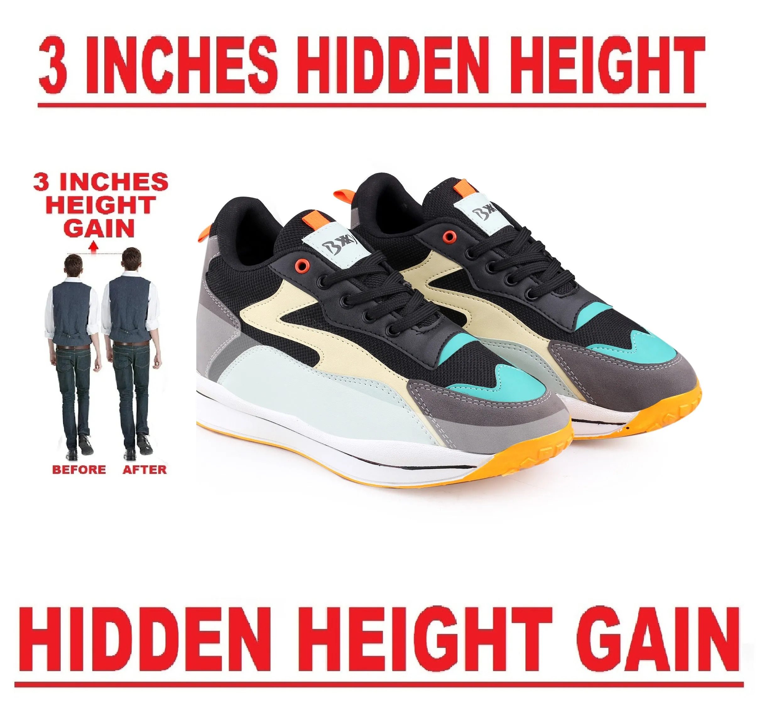 Bxxy's 3 Inch Hidden Height Increasing Breathable Lace-up Sports Shoes