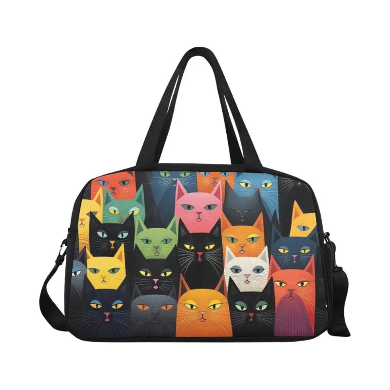 Cat Print Travel Bag With Shoe Compartment