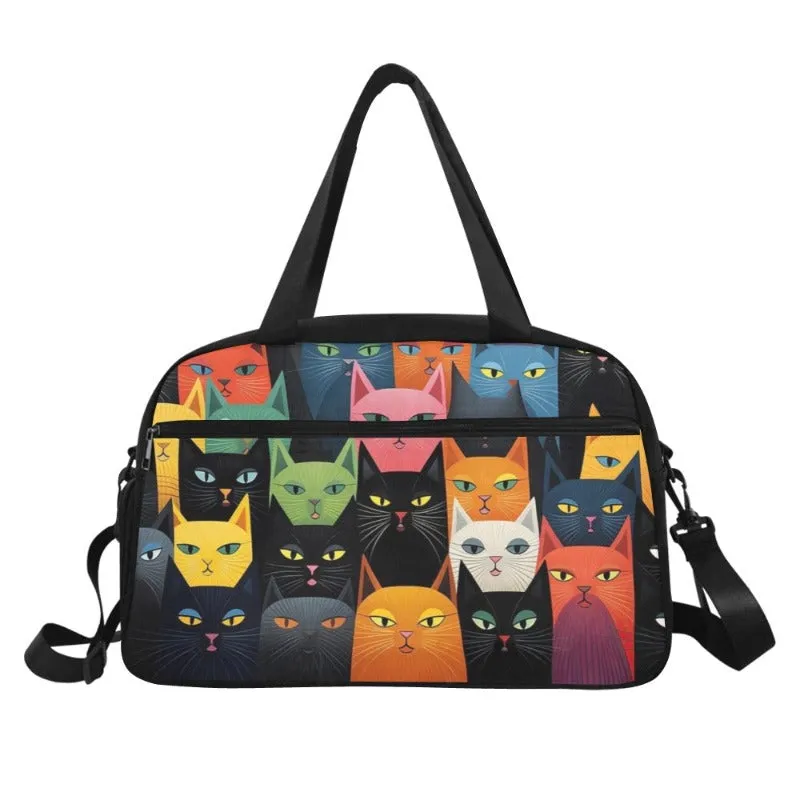 Cat Print Travel Bag With Shoe Compartment