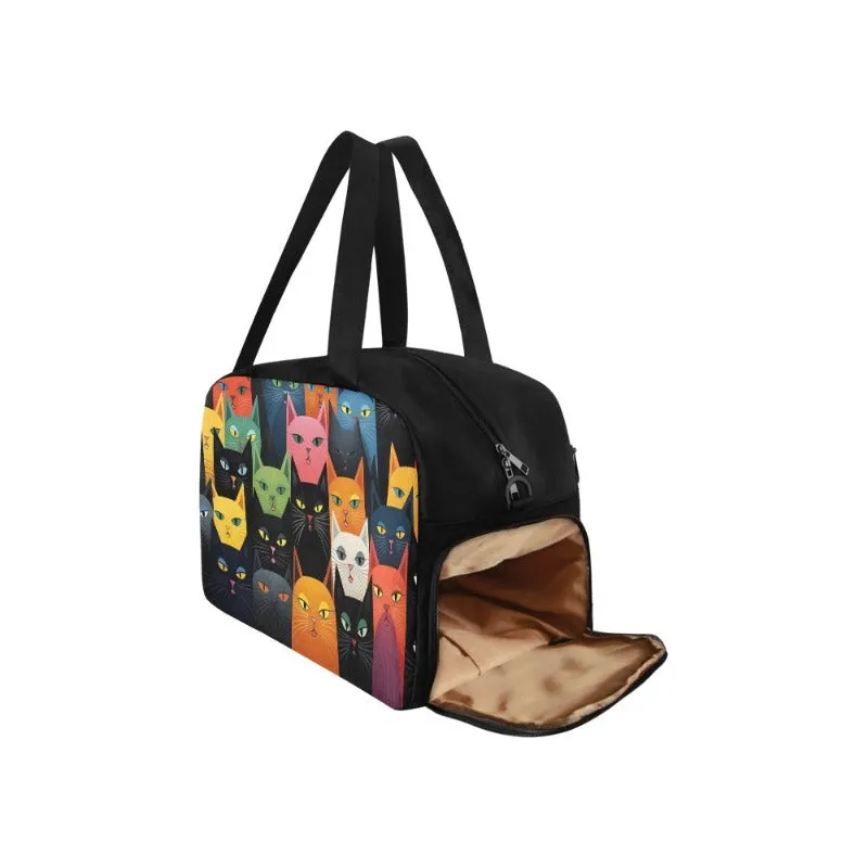 Cat Print Travel Bag With Shoe Compartment