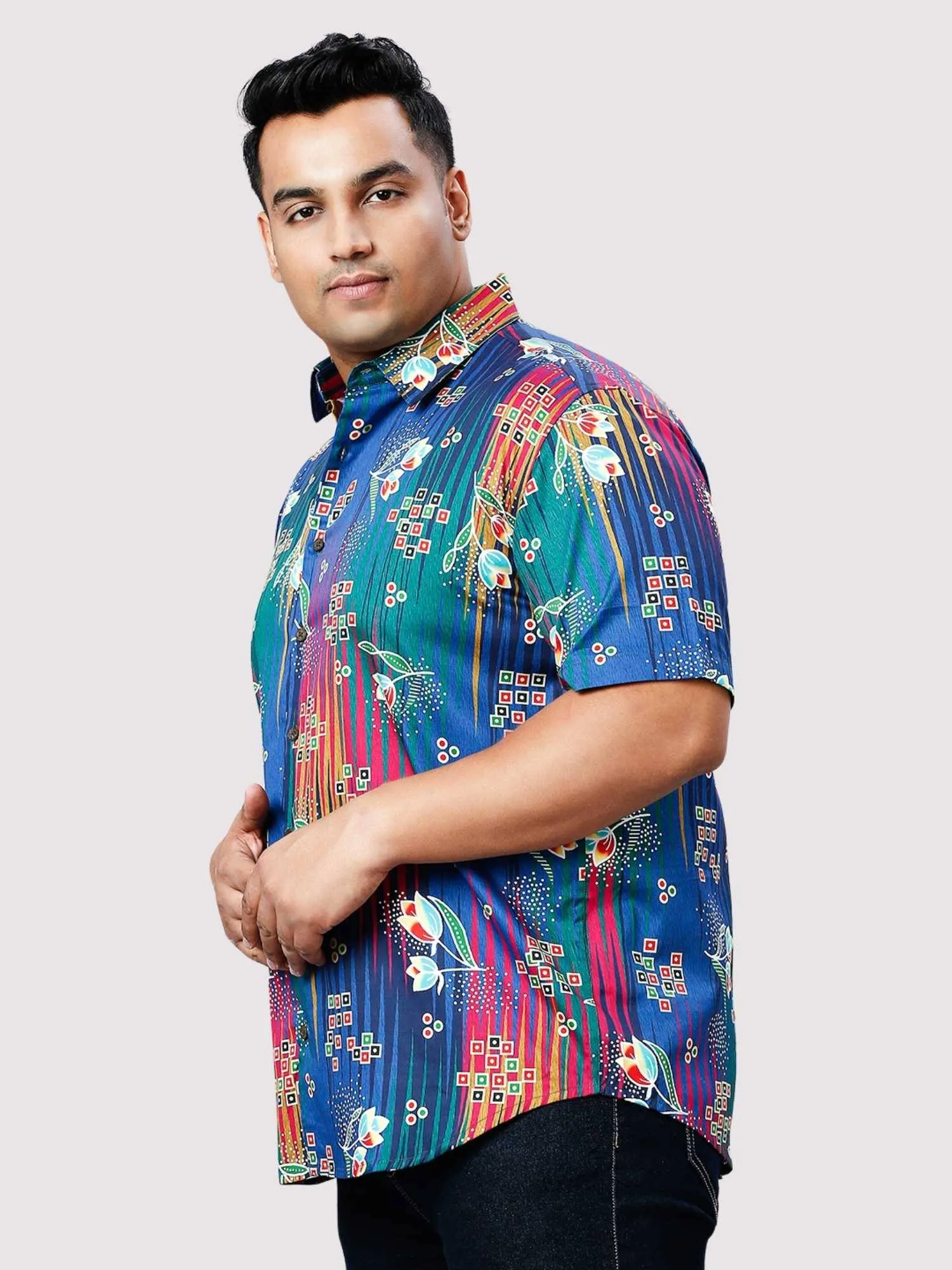 Cloud Burst Digital Printed Half Sleeve Shirt Men's Plus Size