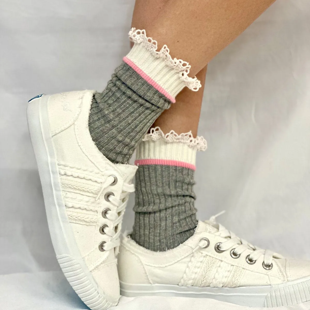 COLOR BLOCK crew socks women's - grey pink