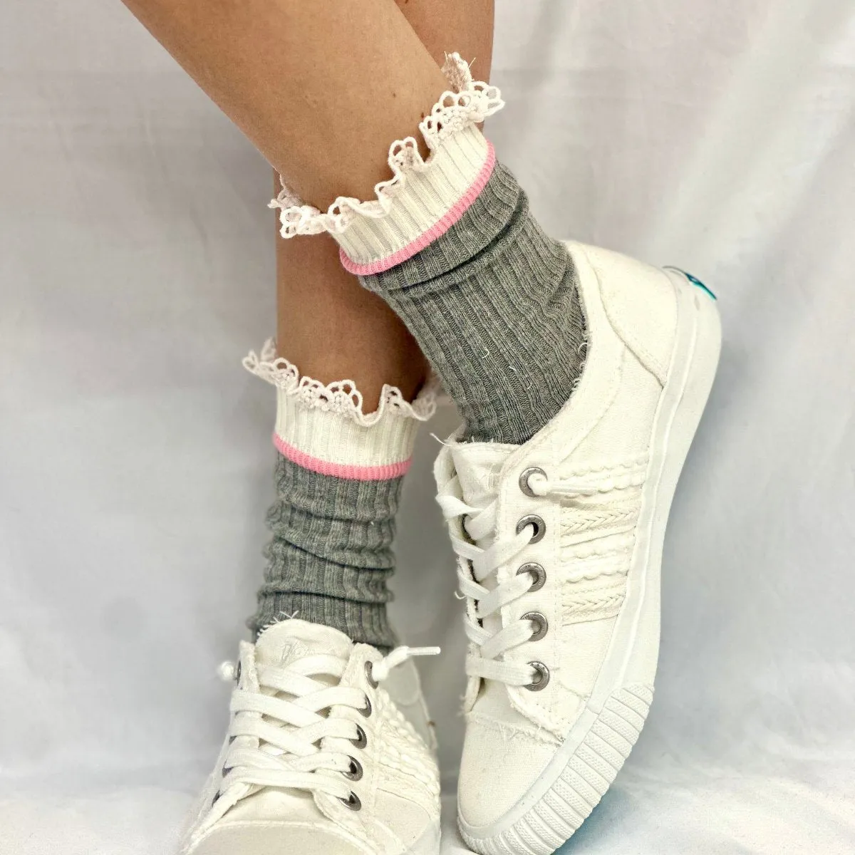 COLOR BLOCK crew socks women's - grey pink