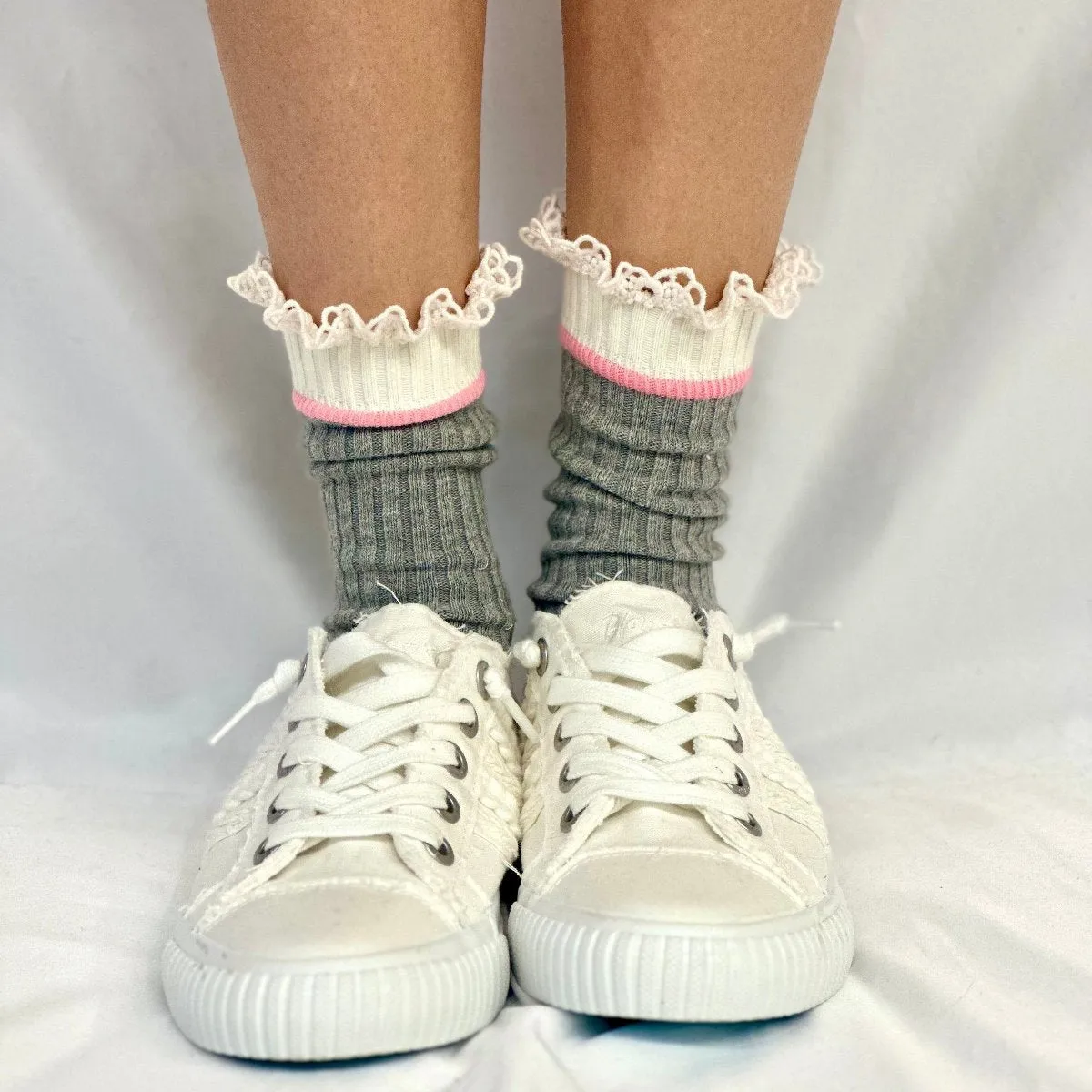 COLOR BLOCK crew socks women's - grey pink