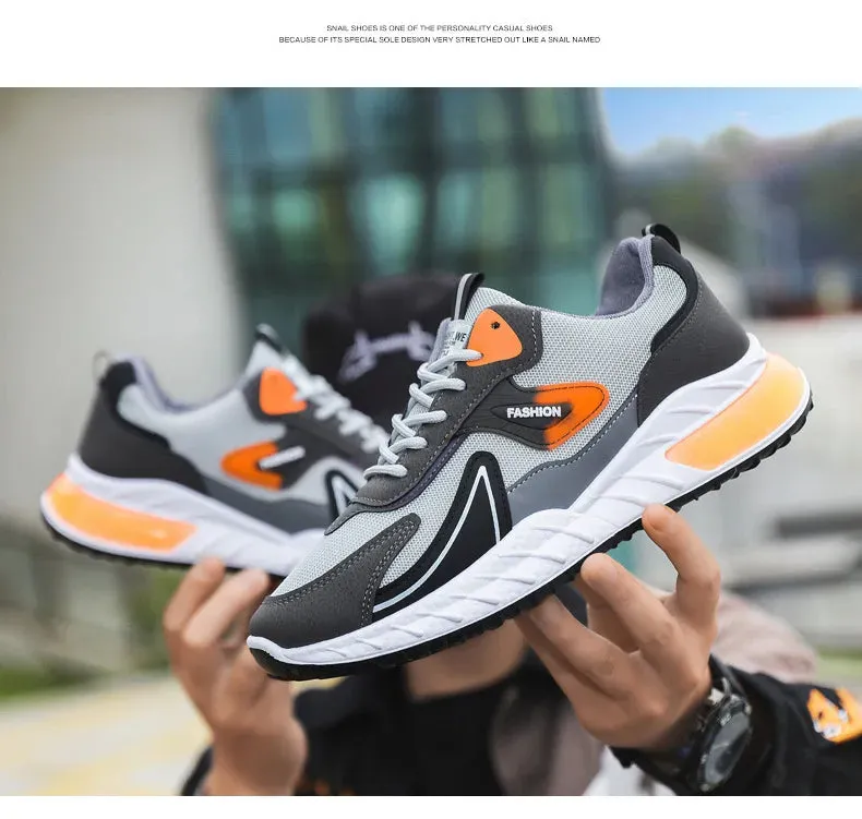 Color-blocked Sneakers Fashion Breathable Lace Up Mesh Sports Shoes For Men Casual Outdoor Running Walking Shoes