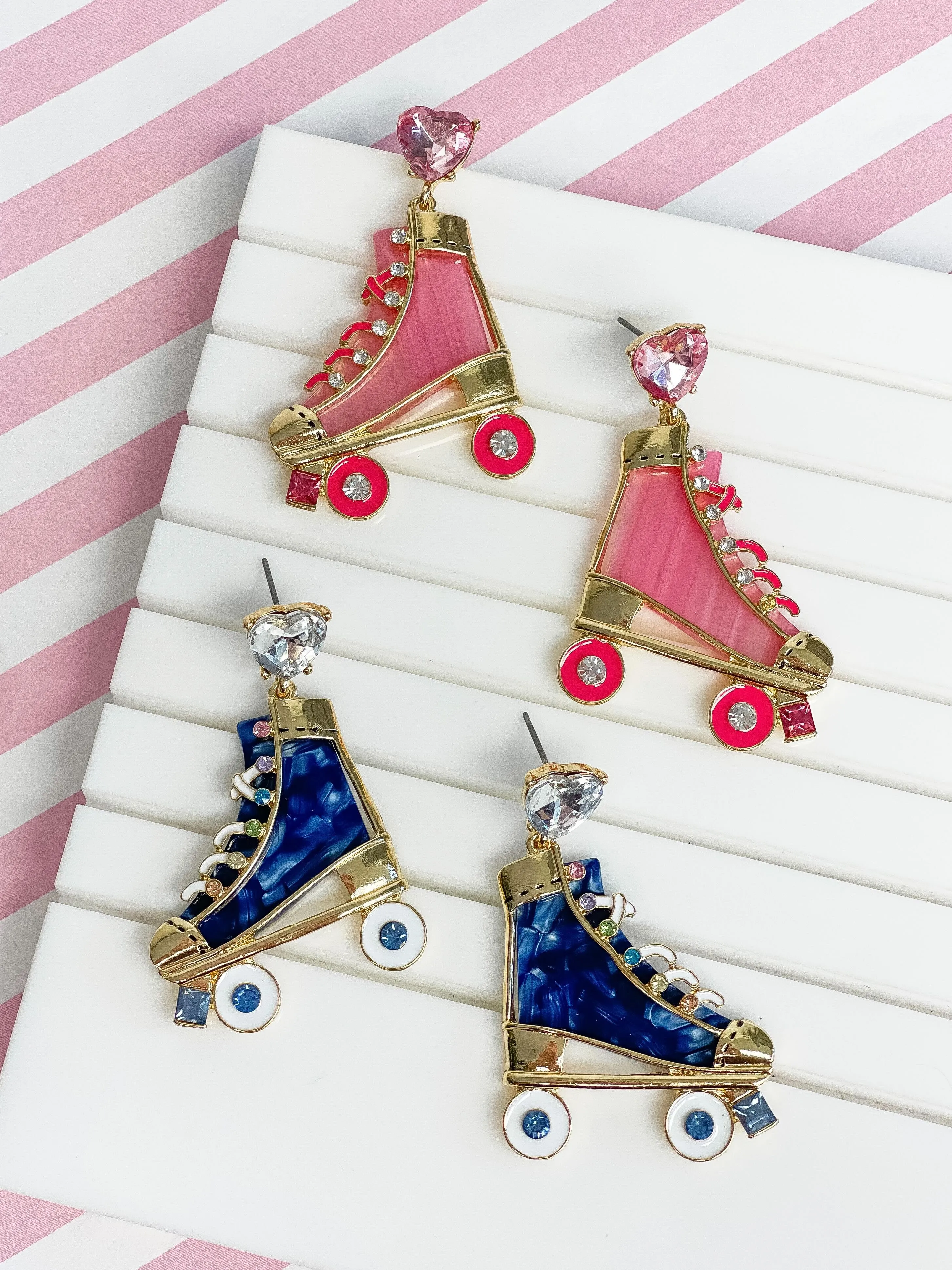 Colored Roller Skate Dangle Earrings - Denim