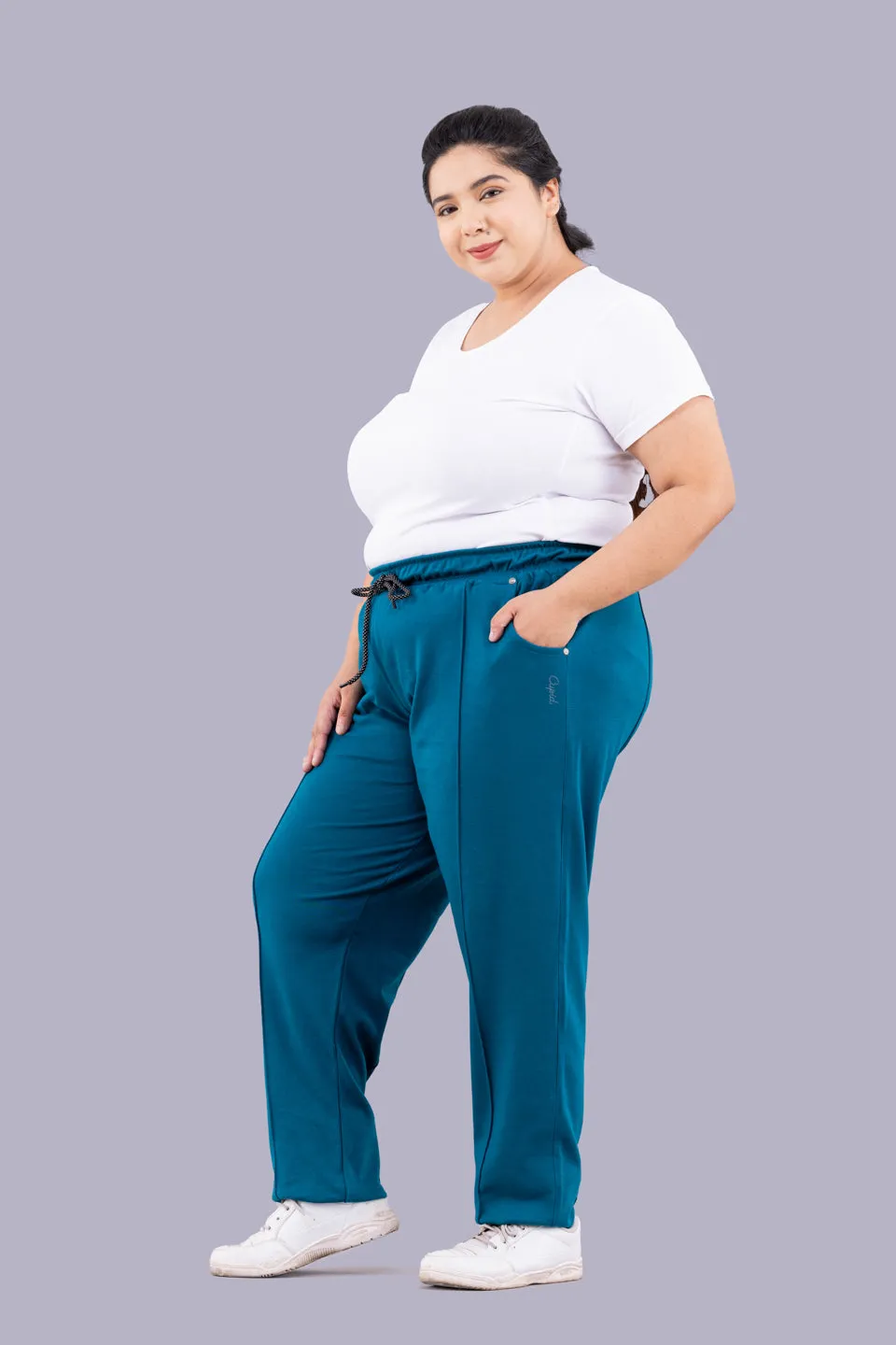 Cotton Track Pants - Relaxed Fit Lounge Pants - Teal Blue