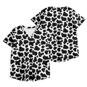 Cow Print Nursing Scrub Top Printed V Neck Workwear Nursing Tops