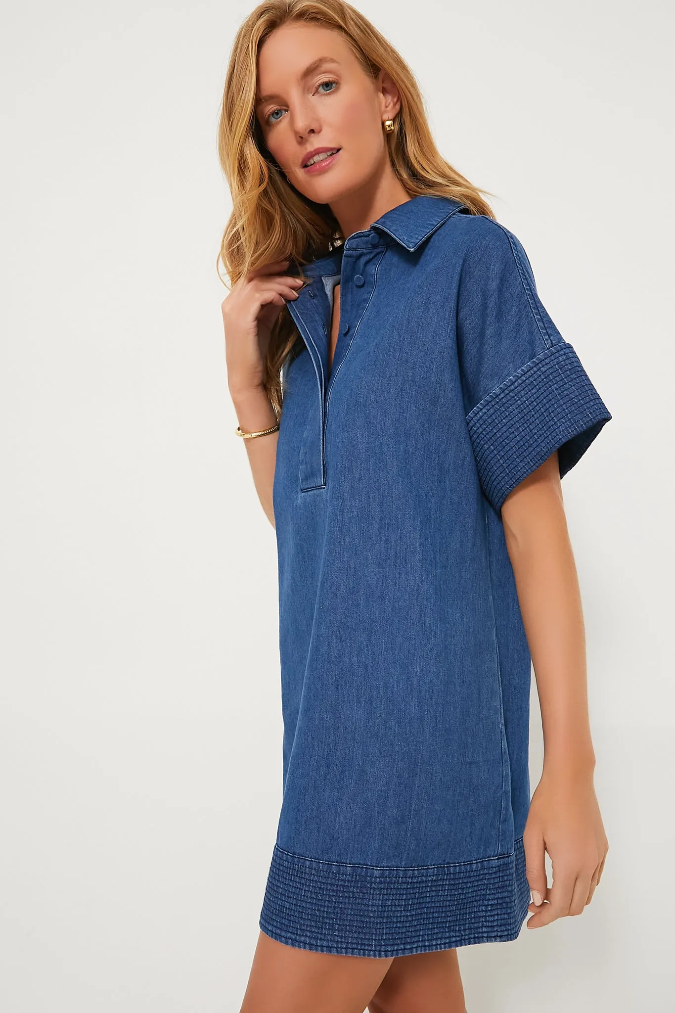 Denim Trapunto Stitch Sofia Shirt Dress