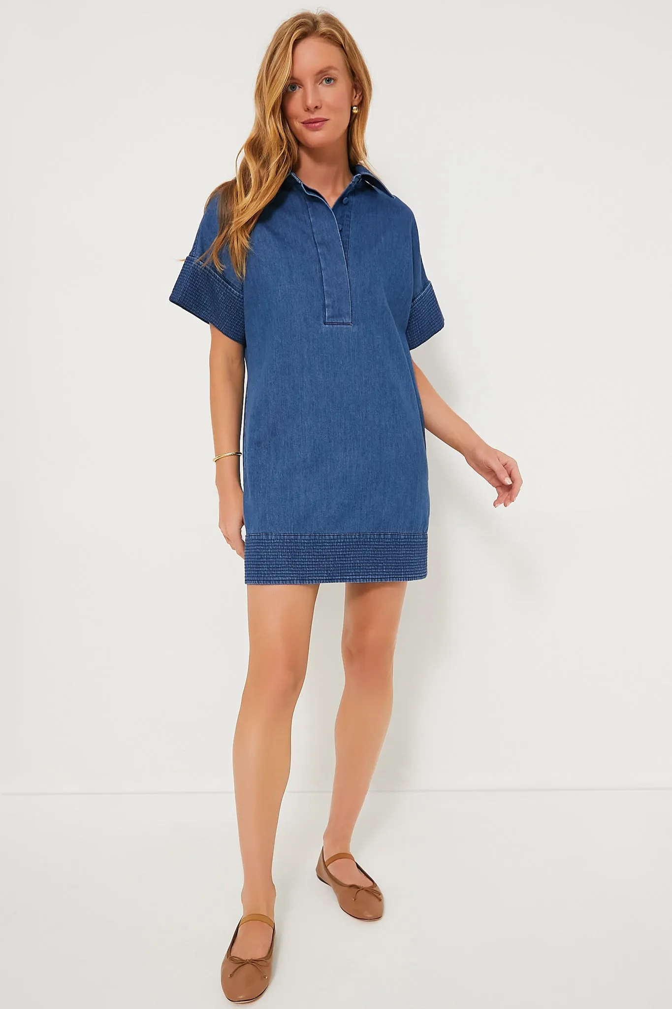 Denim Trapunto Stitch Sofia Shirt Dress