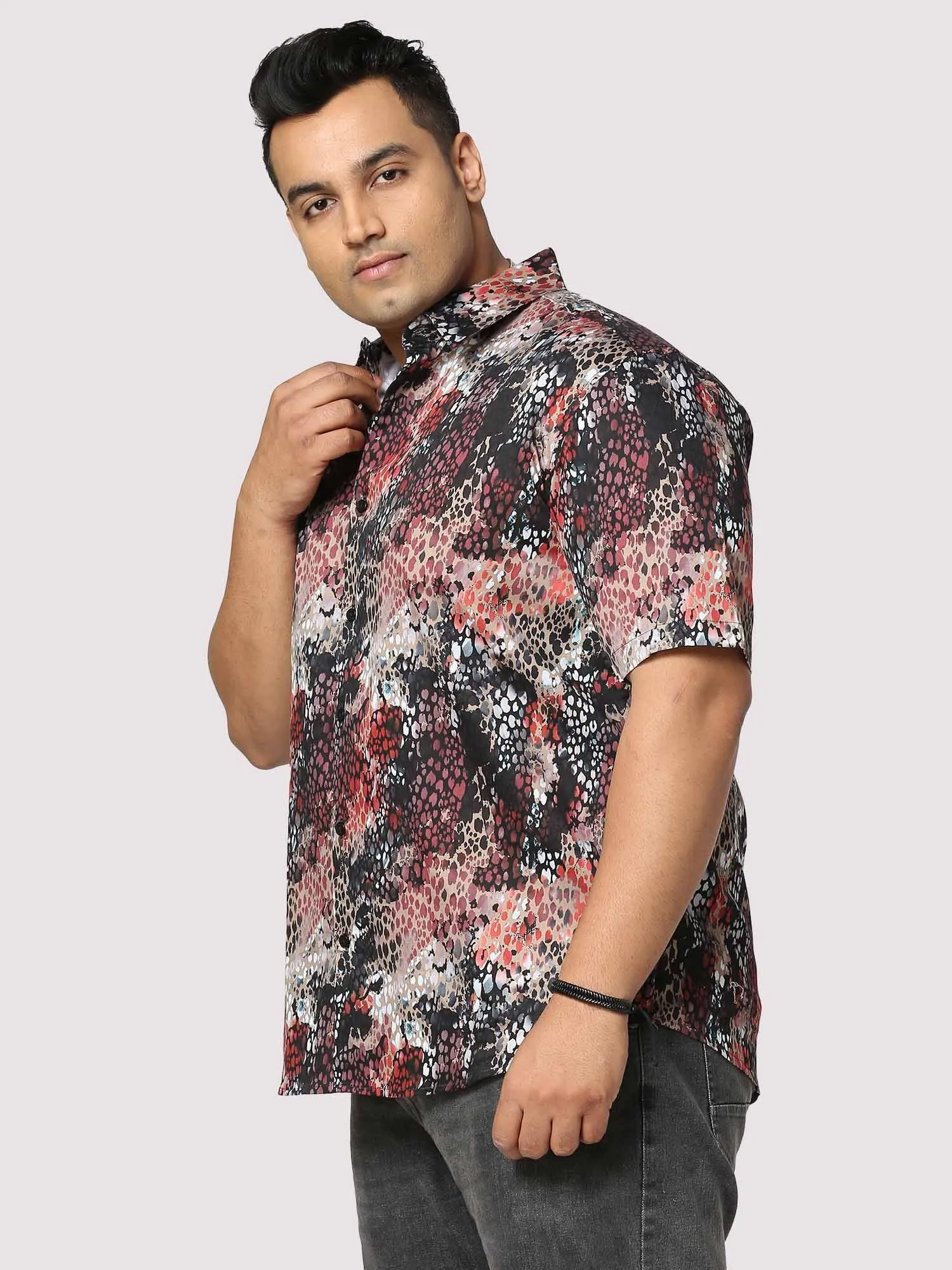 Disco Dots Digital Printed Half Shirt Men's Plus Size